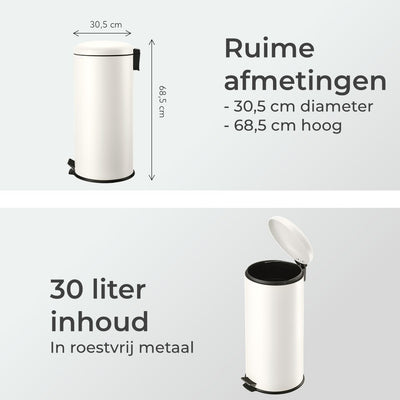 Slimbin Prullenbak - Pedaalemmer van 30 liter - gebroken wit