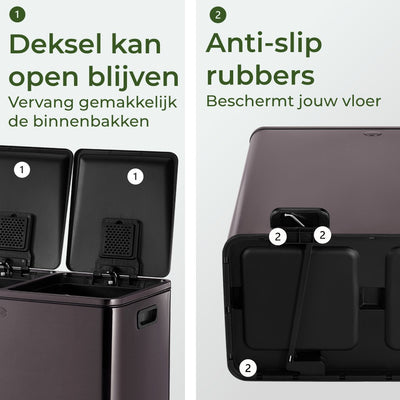 Garbiq Abfalleimer 60 Liter (2 Fächer) – Gunmetal