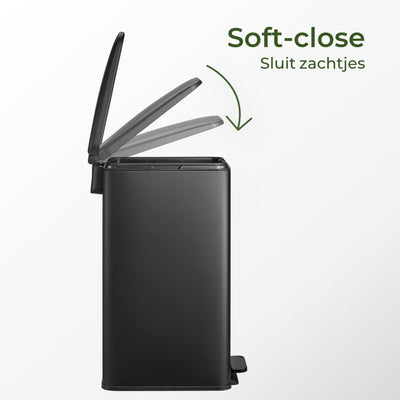 Prullenbak 30 Liter - Smalle RVS Pedaalemmer - Mat Zwart
