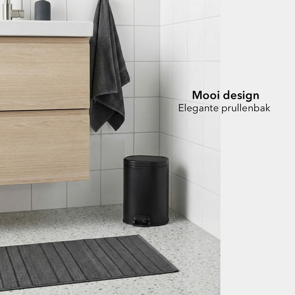 Prullenbak 5 Liter - afgerond rechthoekig - mat zwart