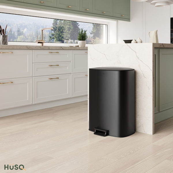 Prullenbak 50 Liter in RVS - met Pedaal en Soft Close - Mat Zwart