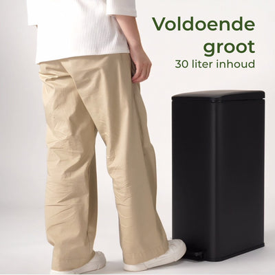 Prullenbak 30 Liter - Smalle RVS Pedaalemmer - Mat Zwart