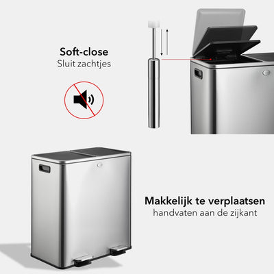 Garbiq Prullenbak 60 liter (2 vakken) - Chroom