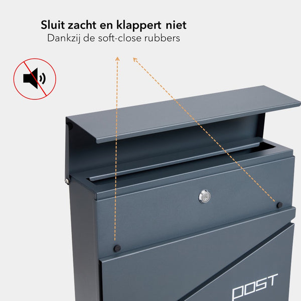 Brievenbus met Krantenvak - metaal - vierkant - antraciet