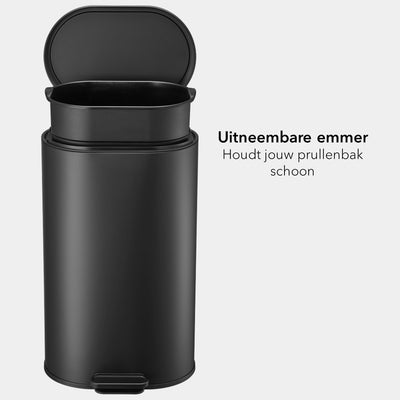 PedalMate Prullenbak 30 liter - ovaalvormig - mat zwart