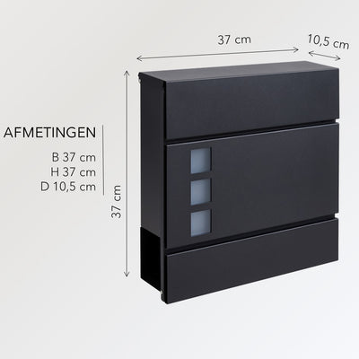 Brievenbus met Krantenvak - metaal - mat zwart