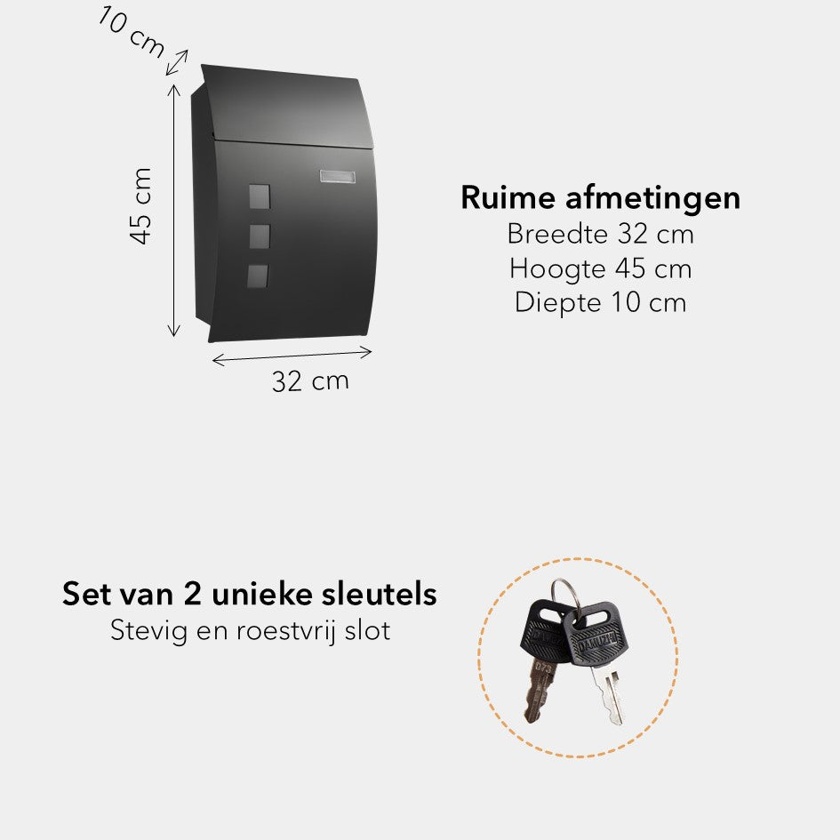 Langwerpige brievenbus - metaal - antraciet grijs