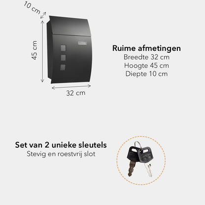 Langwerpige brievenbus - metaal - antraciet grijs