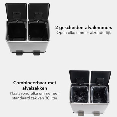 Garbiq Prullenbak 60 liter (2 vakken) - Chroom