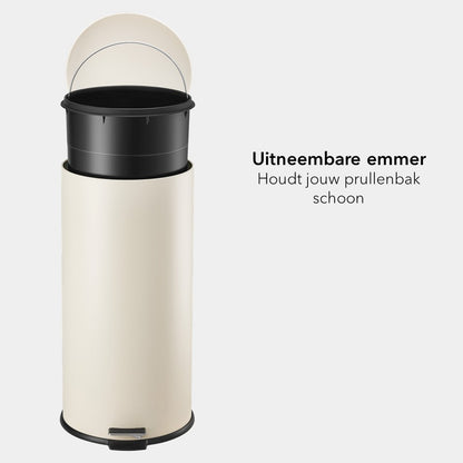 Slimbin Prullenbak - Pedaalemmer van 30 liter - beige crème kleur