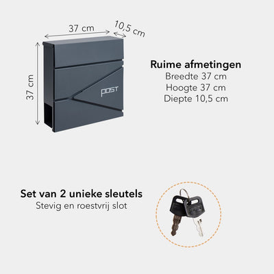 Brievenbus met Krantenvak - metaal - vierkant - antraciet