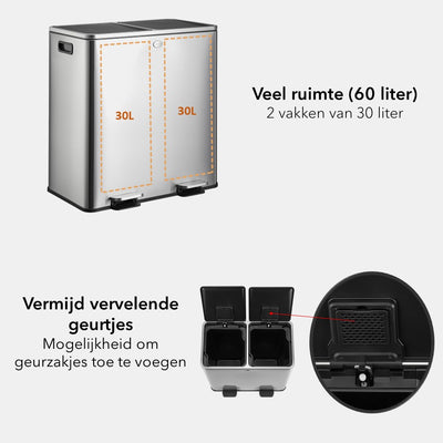 Garbiq Prullenbak 60 liter (2 vakken) - Chroom