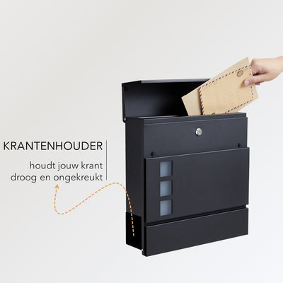Brievenbus met Krantenvak - metaal - mat zwart