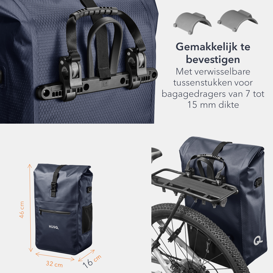 Fietstas van 28 Liter | Sterk en Waterdicht | Afneembaar | Donker Blauw