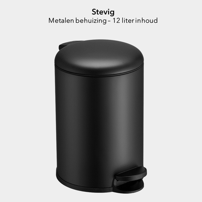 Slimbin Prullenbak 12 liter - Middelgrote Afvalbak - mat zwart