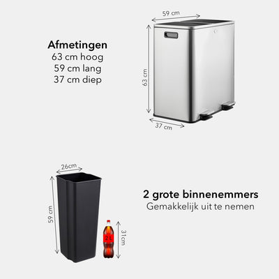 Garbiq Prullenbak 60 liter (2 vakken) - Chroom