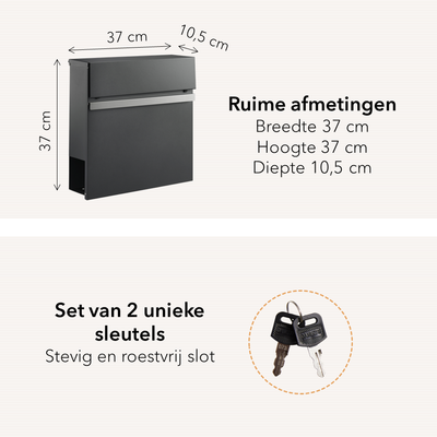 Wand Brievenbus - staal - antraciet grijs RAL7016