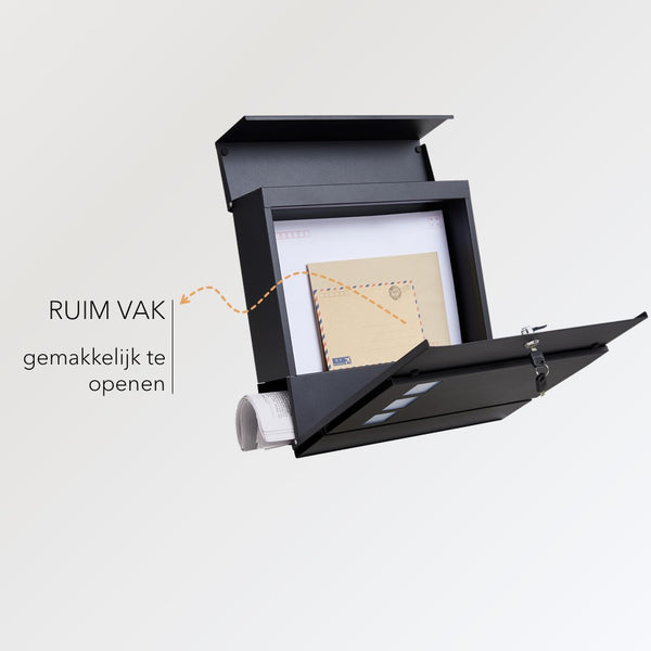 Brievenbus met Krantenvak - metaal - mat zwart