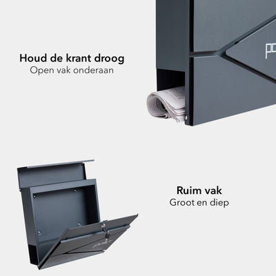 Brievenbus met Krantenvak - metaal - vierkant - antraciet