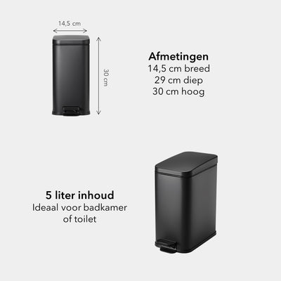 Slimbin schmaler Abfalleimer 5 Liter – matt schwarz