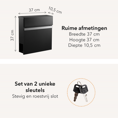 Wand Brievenbus met Slot en Krantenvak - metaal - zwart