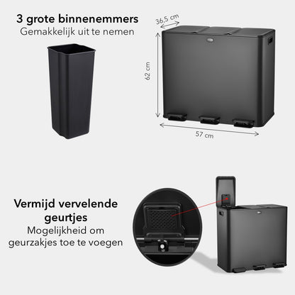 TripleStep Prullenbak 60 Liter - met 3 Vakken