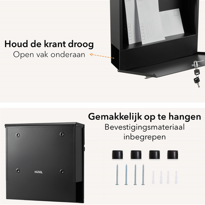 Wand Brievenbus met Slot en Krantenvak - metaal - zwart