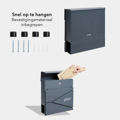 Brievenbus met Krantenvak - metaal - vierkant - antraciet