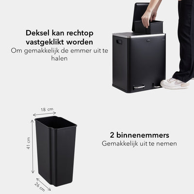 Garbiq Prullenbak 30 liter (2 x 15L) - 2 Vakken - Zwart