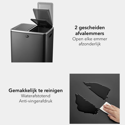 Garbiq Prullenbak 30 liter (2 x 15L) - 2 Vakken - Zwart