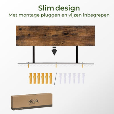 zwevende Wandplank – 80 cm lang – met montage pluggen en vijzen – Boekenplank in hout - vintage bruin