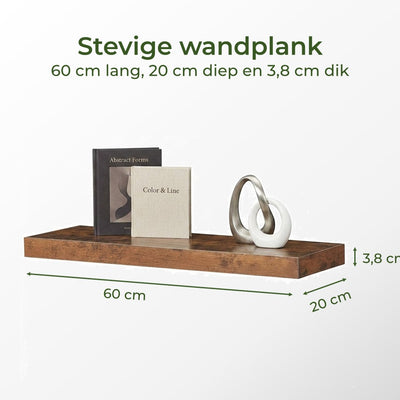 zwevende Wandplank – 60 cm lang – met montage pluggen en vijzen – Boekenplank in hout - vintage bruin (Copy)